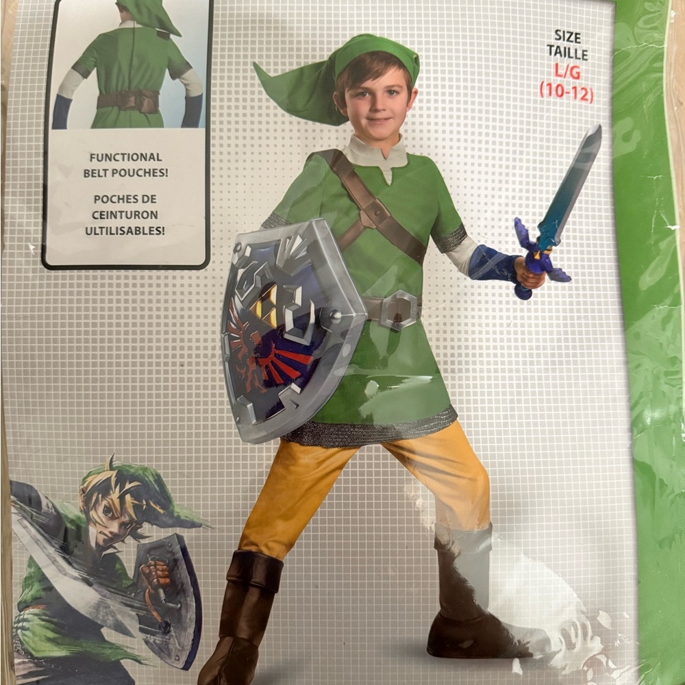 The Legend of Zelda Disguise Green and Yellow Hero Costume with Shield and Sword